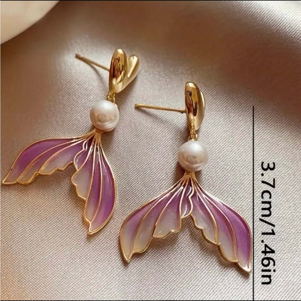 Gold and Purple Mermaid Tail Earrings - Picture 3 of 3